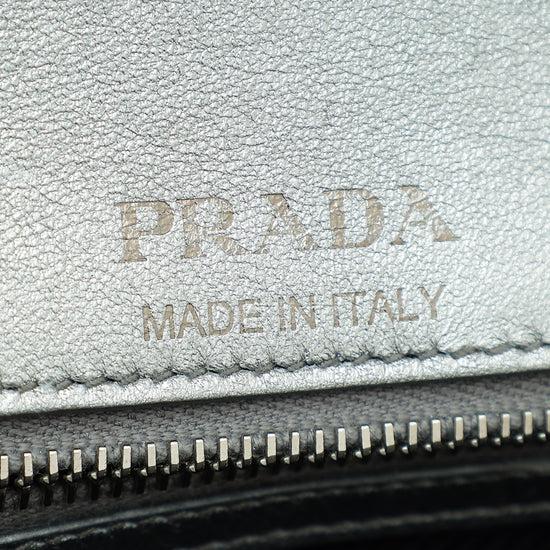 Prada Metallic Silver Cromo Nappa Impunture Diagramme Flap Medium Bag