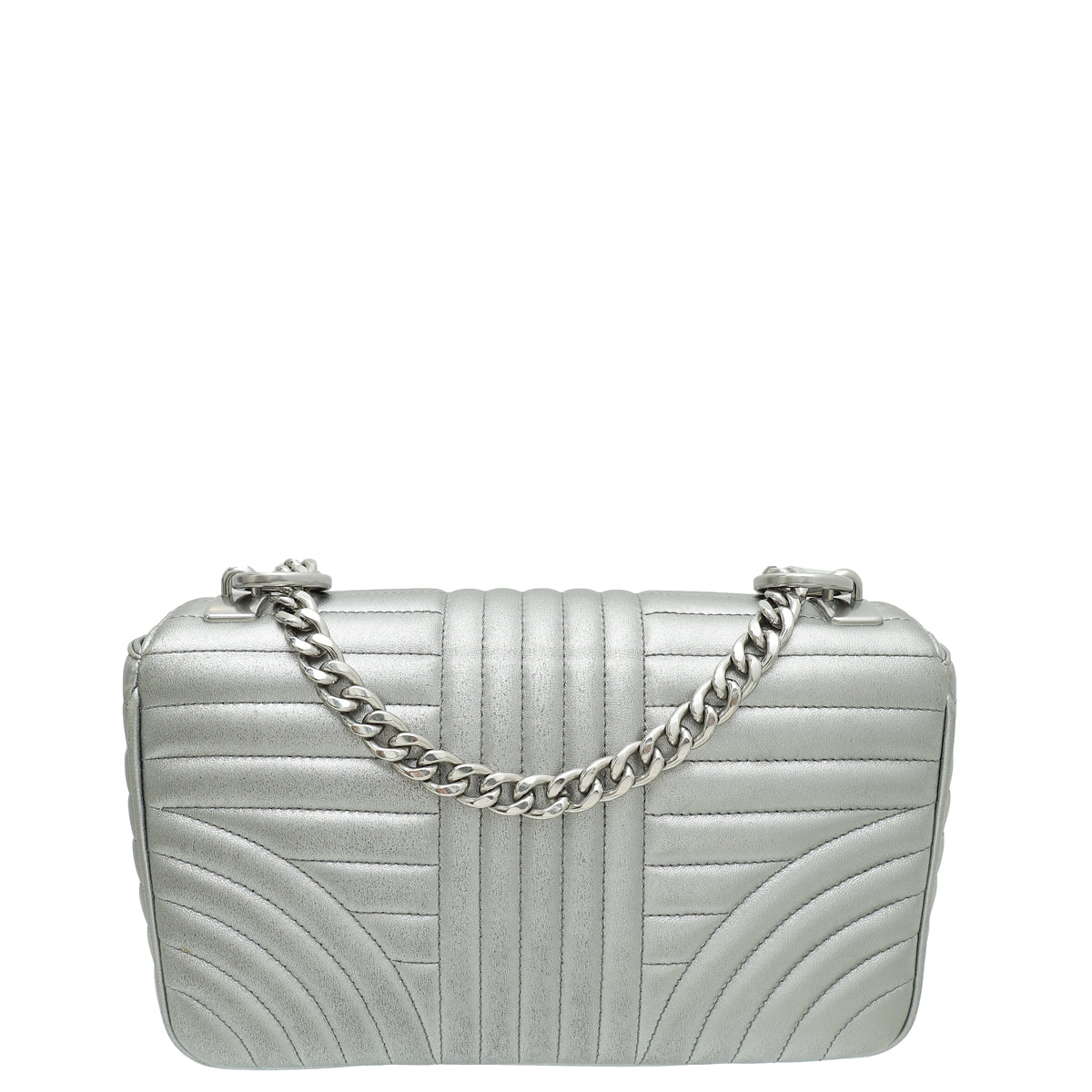 Prada Metallic Silver Cromo Nappa Impunture Diagramme Flap Medium Bag-Prada-THE CLOSET