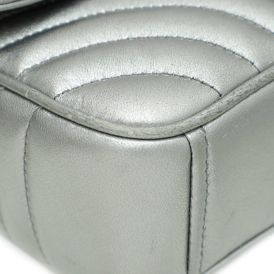 Prada Metallic Silver Cromo Nappa Impunture Diagramme Flap Medium Bag
