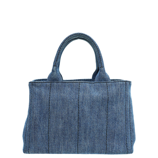 Prada Blue Canapa Logo Tote Bag