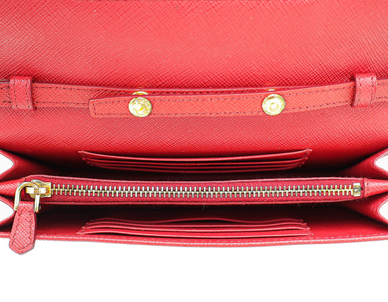 Prada, Bags, Prada Luxe Saffiano Leather Chain Wallet Red