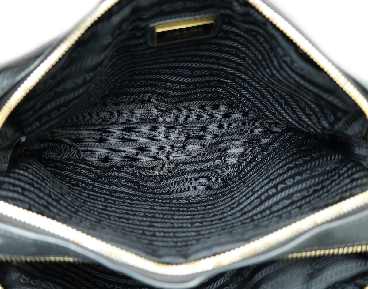 Prada Black Vitello Daino Double Zip Camera Bag