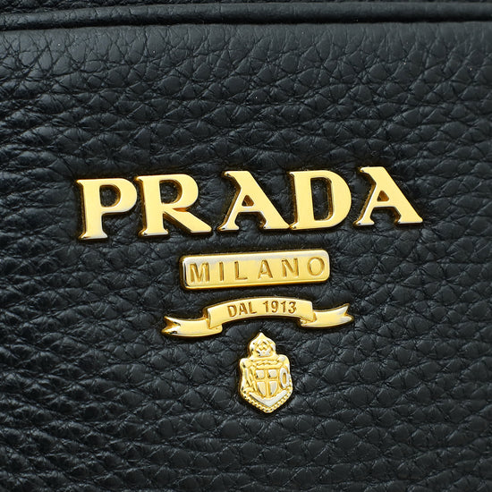 Prada Black Vitello Daino Double Zip Camera Bag