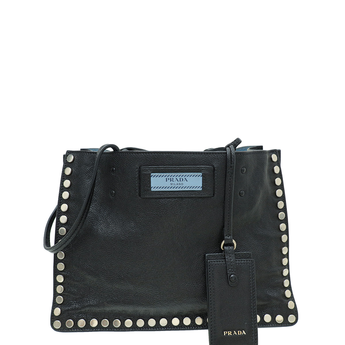 Prada Black Studded Etiquette Glace Small Tote Bag-Prada-THE CLOSET