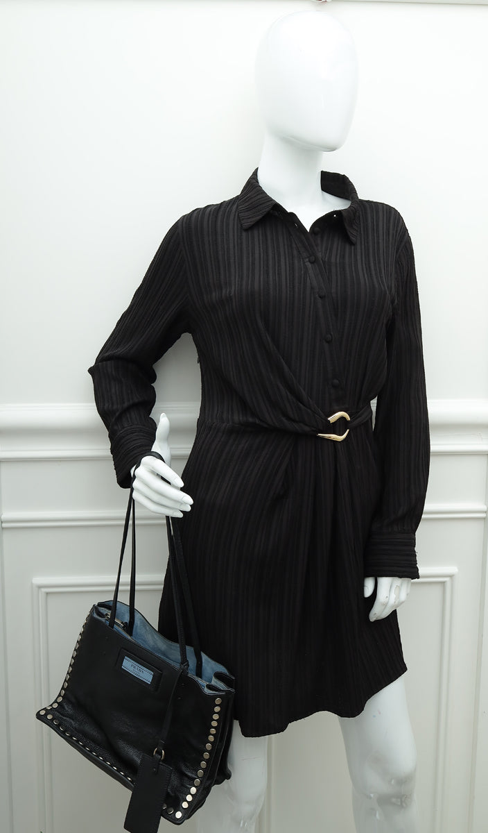 Prada Black Studded Etiquette Glace Small Tote Bag