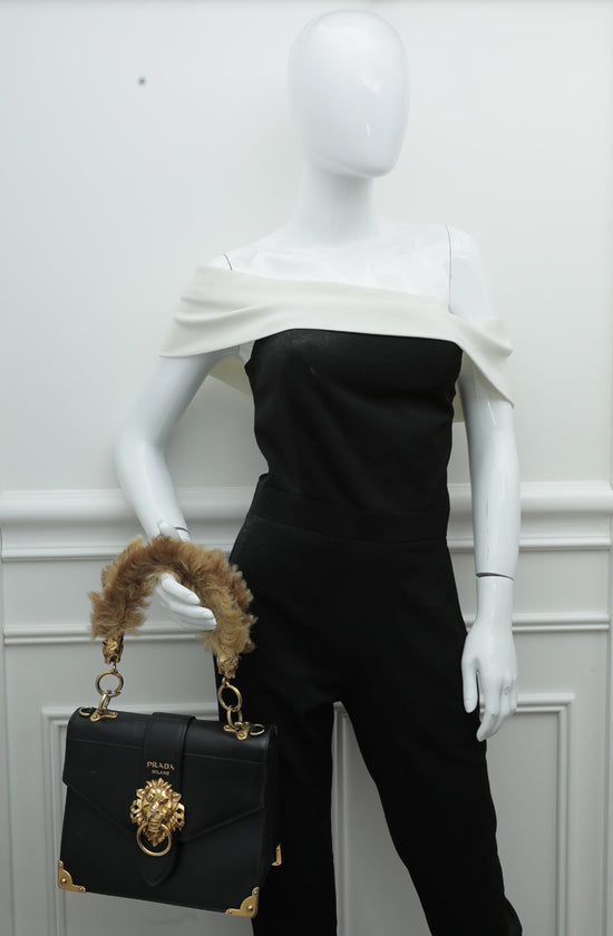 Prada Leather Cashier Bag White/ Black GHW