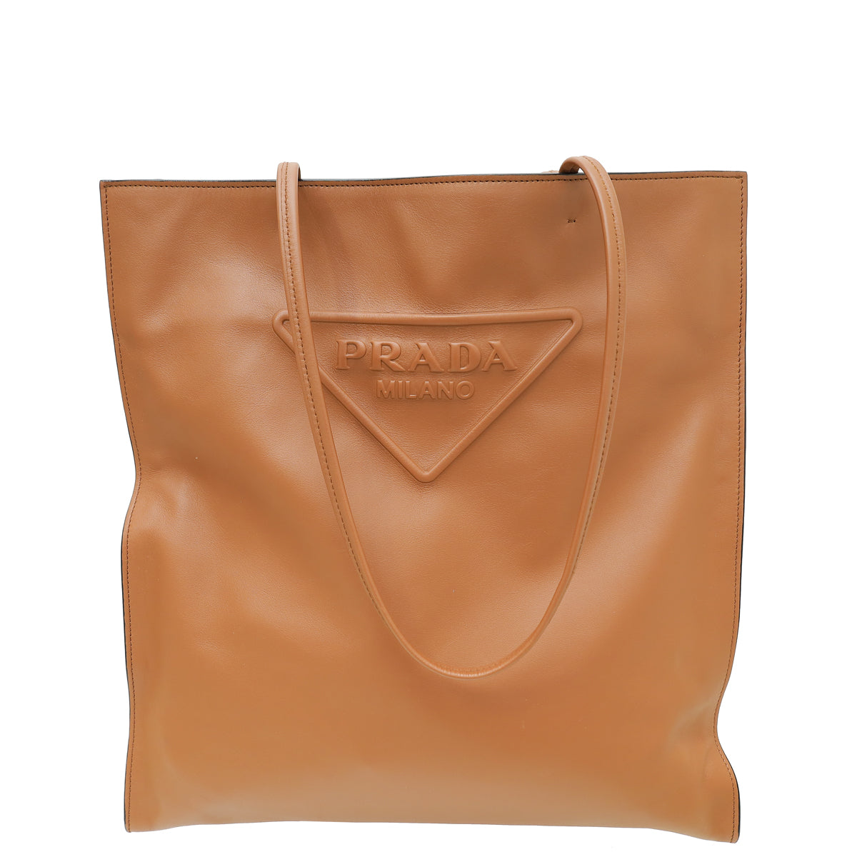 Prada Cognac Brown Triangle Logo Tote Bag-Prada-THE CLOSET