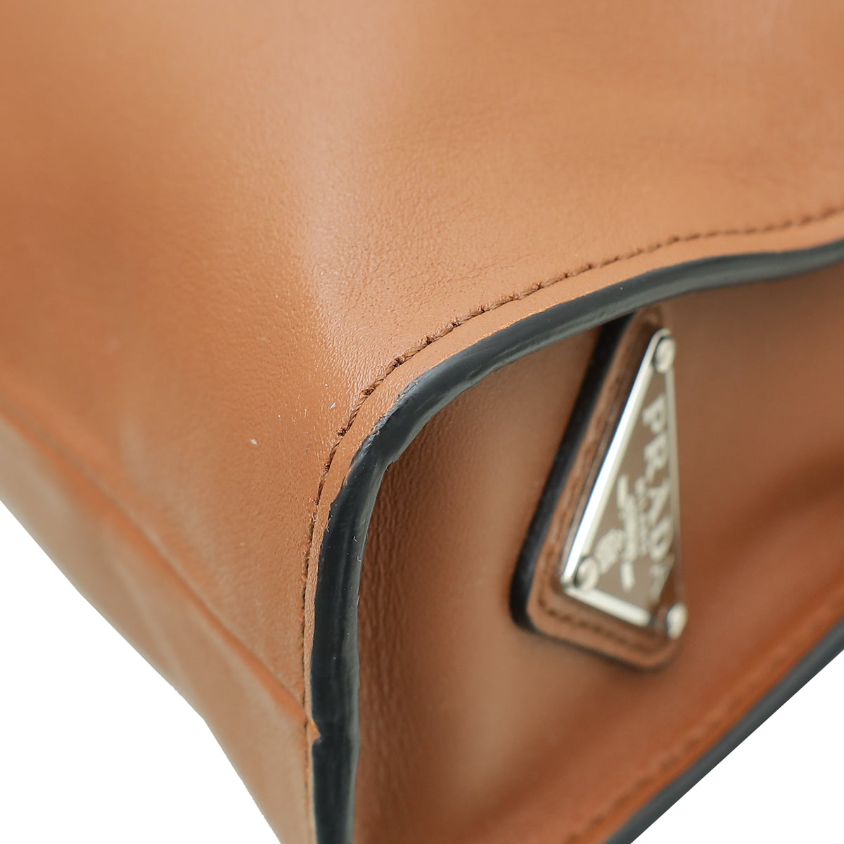 Prada Cognac Brown Triangle Logo Tote Bag