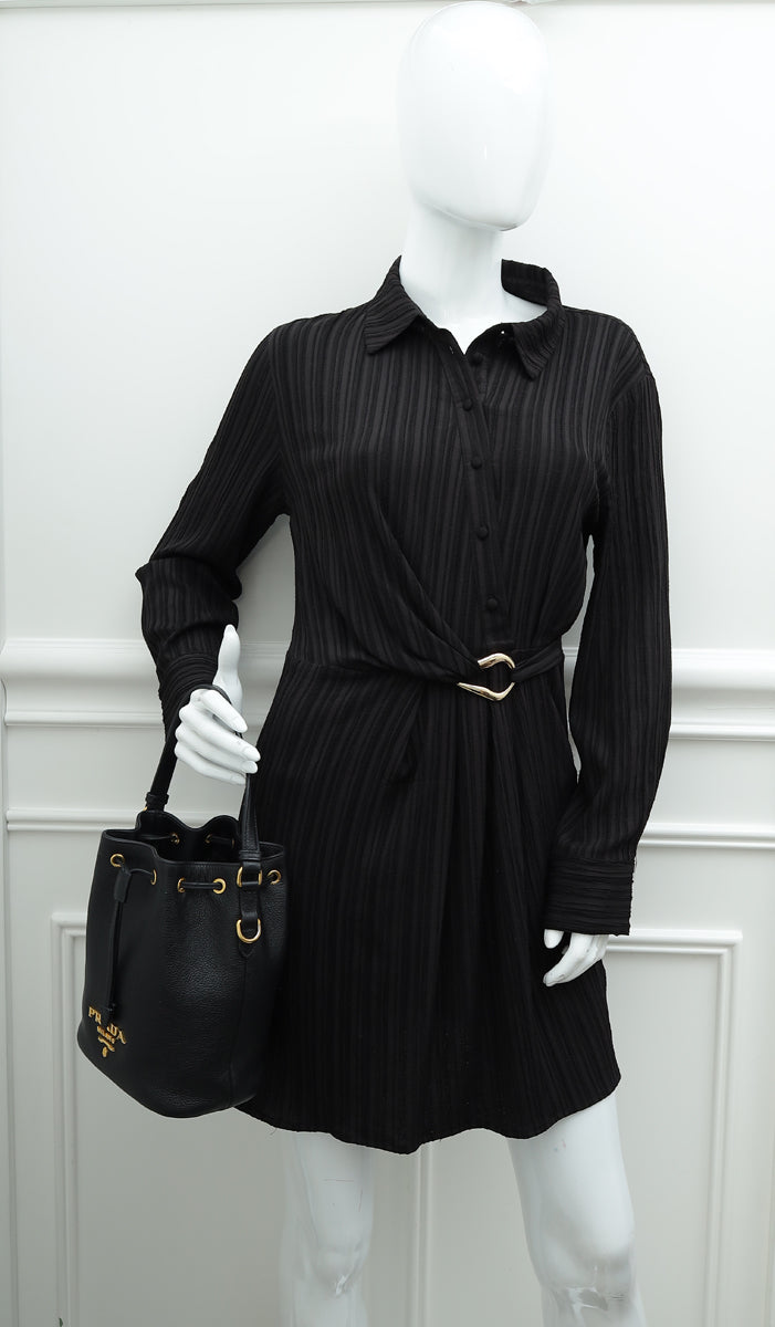Prada Black Vitello Phenix Bucket Bag