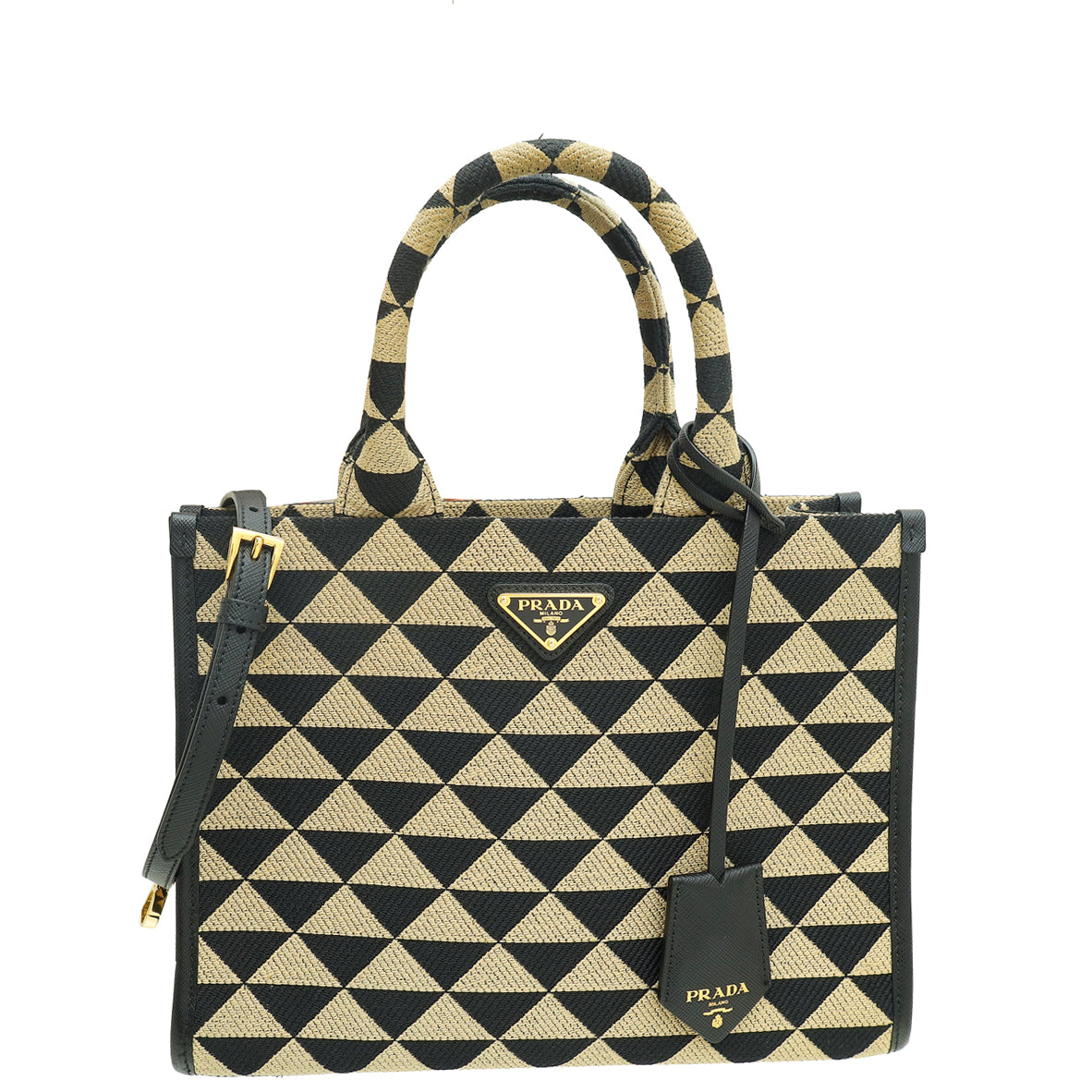 Prada Bicolor Symbole Embroidered Fabric Small Tote Bag-Prada-THE CLOSET