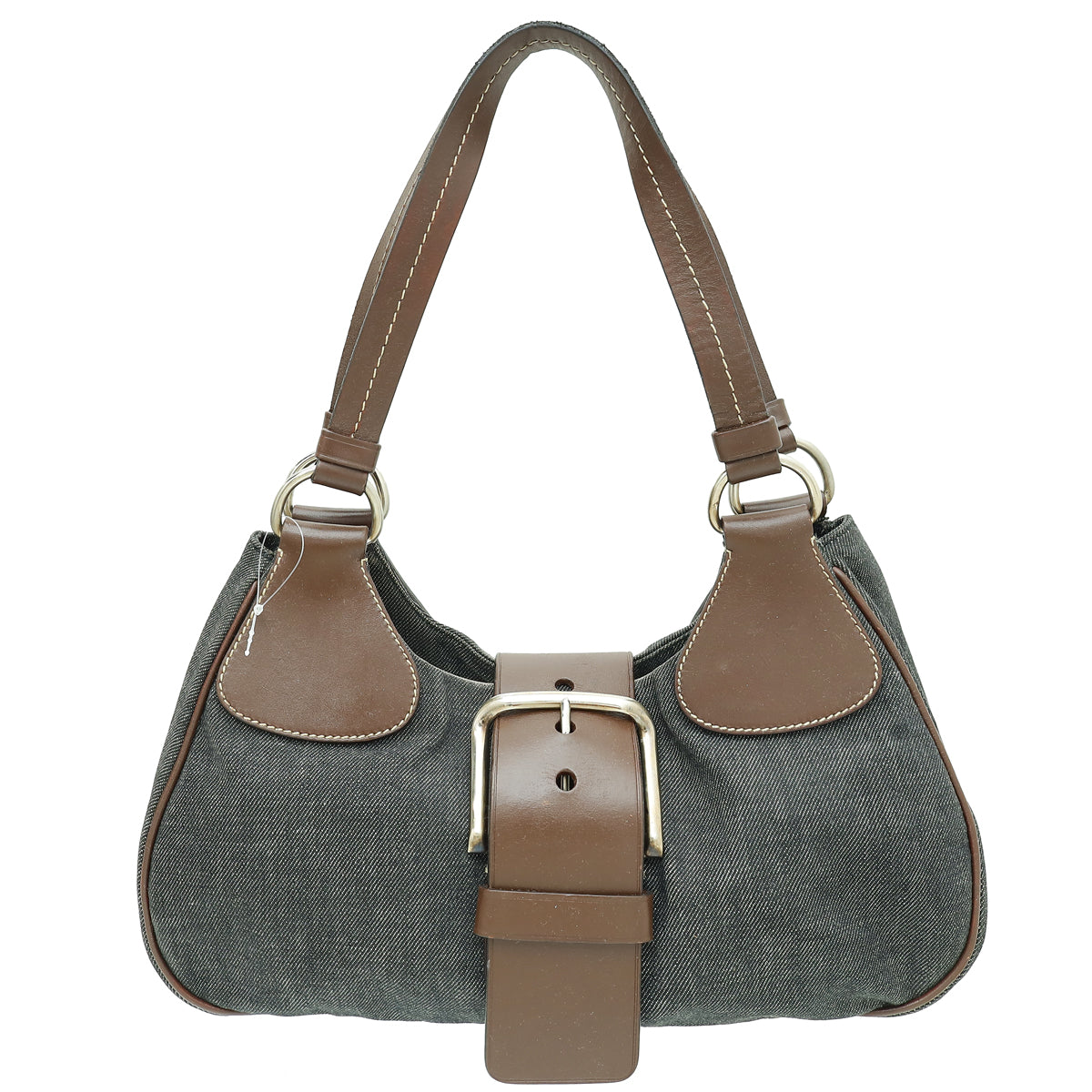 Prada Bicolor Denim Hobo Buckle Shoulder Bag-Prada-THE CLOSET