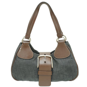 Prada Bicolor Denim Hobo Buckle Shoulder Bag