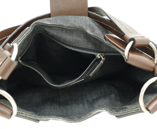 Prada Bicolor Denim Hobo Buckle Shoulder Bag