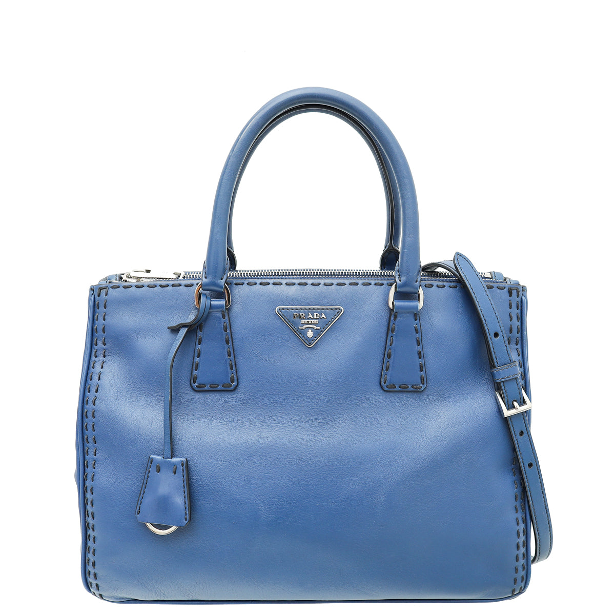 Prada Blue City Hand Stitched Galleria Tote Medium Bag-Prada-THE CLOSET