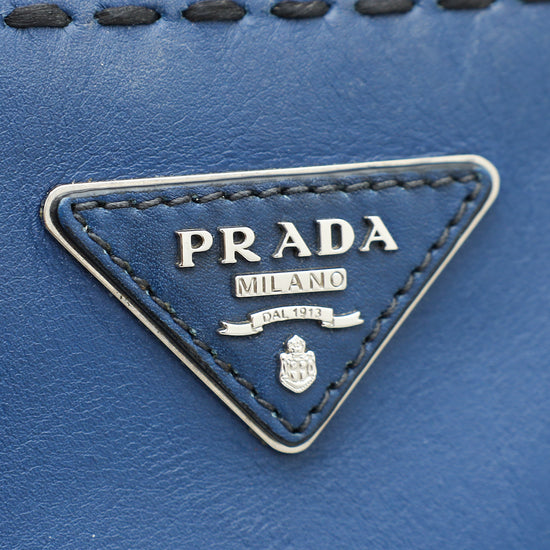 Prada Blue City Hand Stitched Galleria Tote Medium Bag