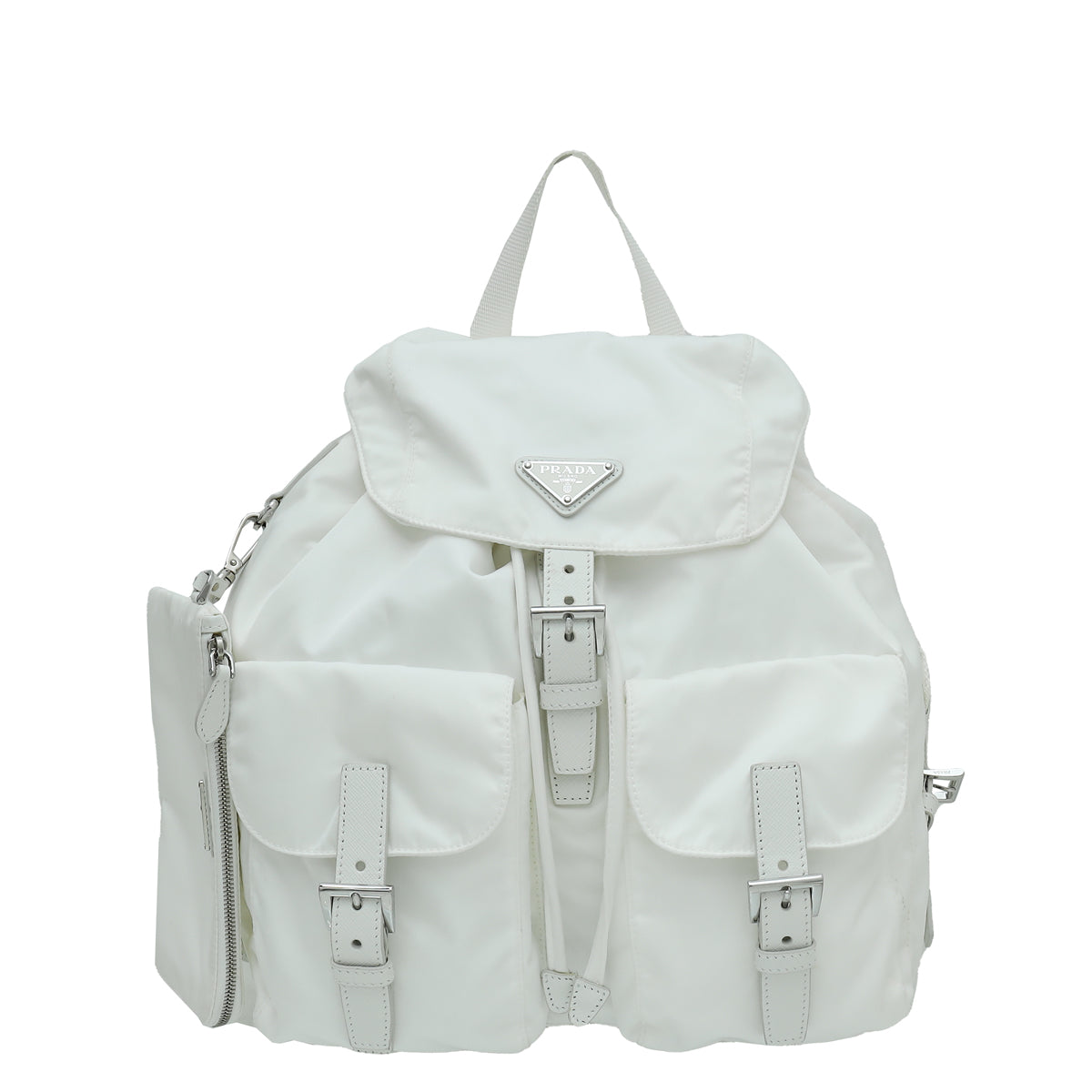 Prada Bianco Vela Re-Nylon Medium Backpack Bag W/ Pouch
