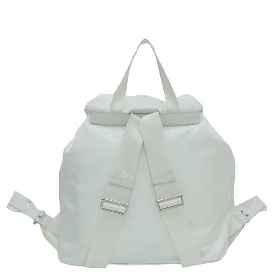 Prada Bianco Vela Re-Nylon Medium Backpack Bag W/ Pouch