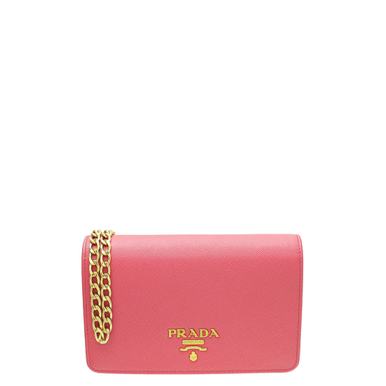Prada, Bags, Prada Neon Iridescent Pink Wallet On Chain