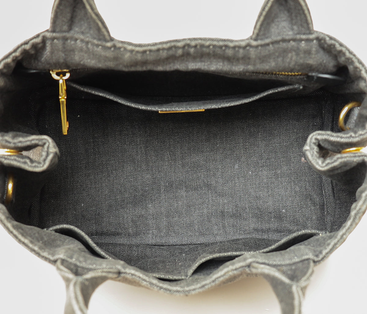 Prada Black Denim Logo-Print Small Tote Bag-Prada-THE CLOSET