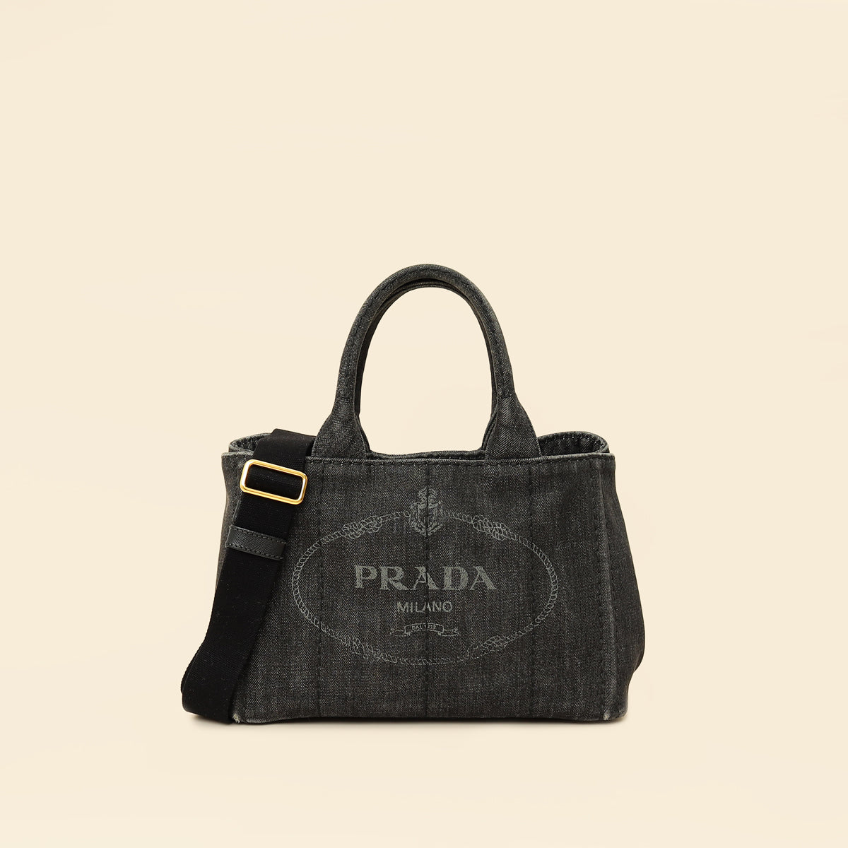 Prada Black Denim Logo-Print Small Tote Bag - Main Image