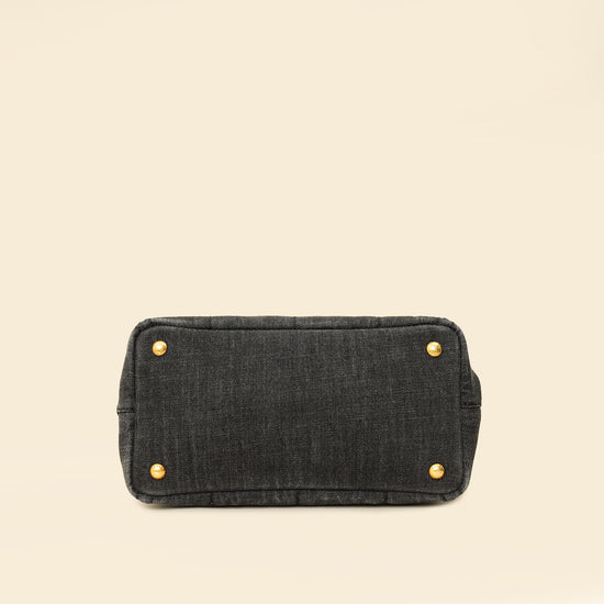 Prada Black Denim Logo-Print Small Tote Bag-Prada-THE CLOSET