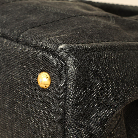 Prada Black Denim Logo-Print Small Tote Bag-Prada-THE CLOSET