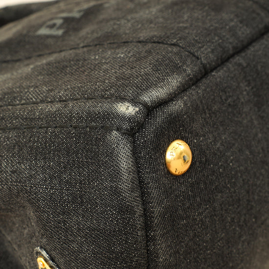 Prada Black Denim Logo-Print Small Tote Bag-Prada-THE CLOSET