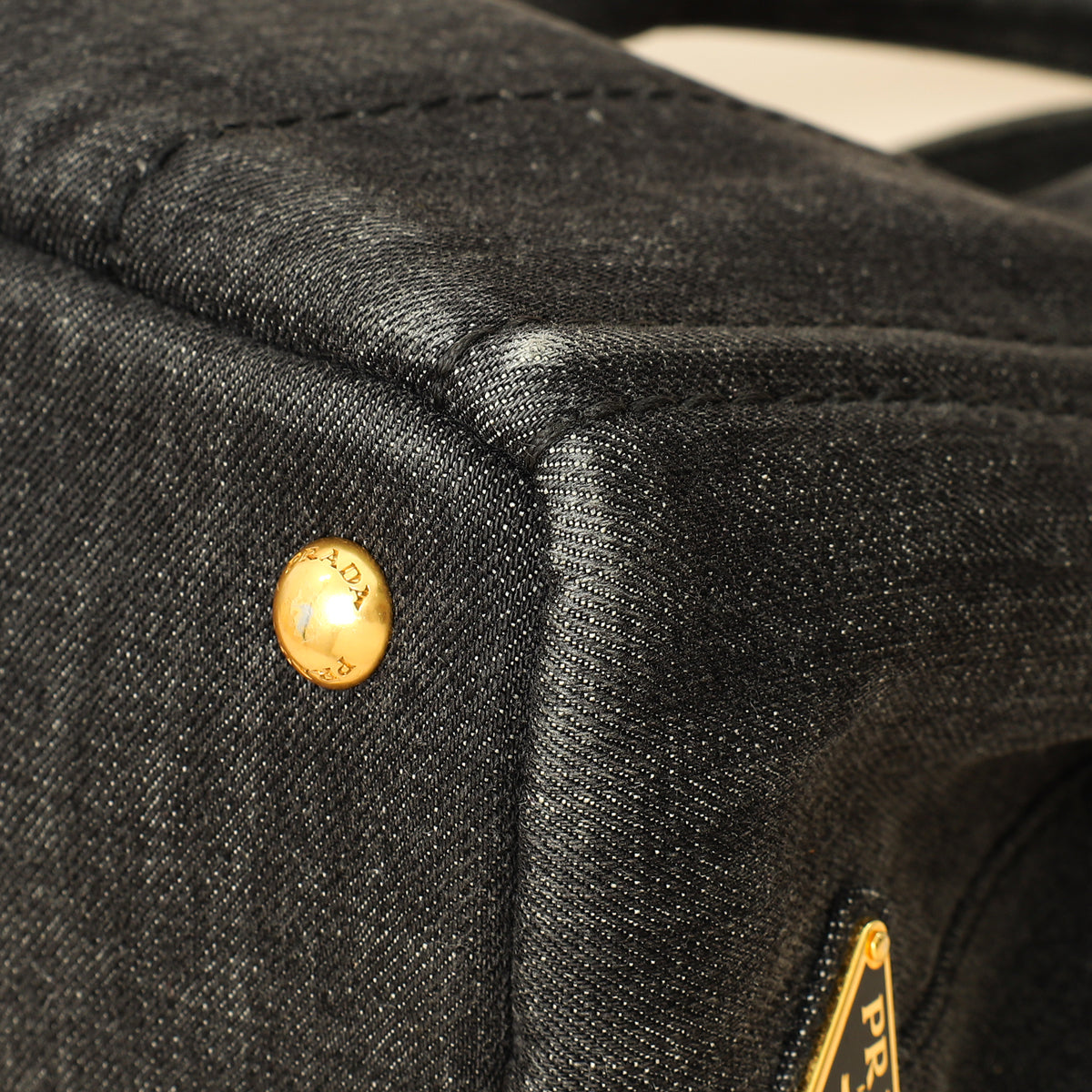 Prada Black Denim Logo-Print Small Tote Bag-Prada-THE CLOSET