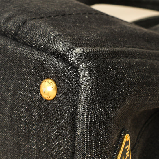 Prada Black Denim Logo-Print Small Tote Bag-Prada-THE CLOSET