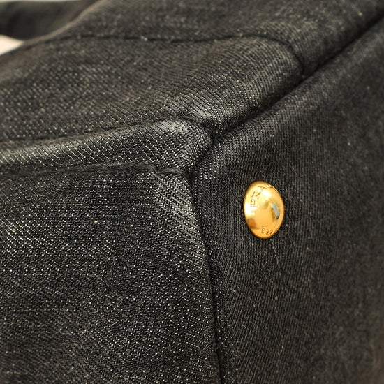 Prada Black Denim Logo-Print Small Tote Bag-Prada-THE CLOSET