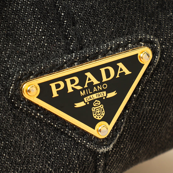 Prada Black Denim Logo-Print Small Tote Bag-Prada-THE CLOSET
