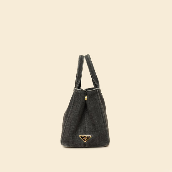Prada Black Denim Logo-Print Small Tote Bag-Prada-THE CLOSET