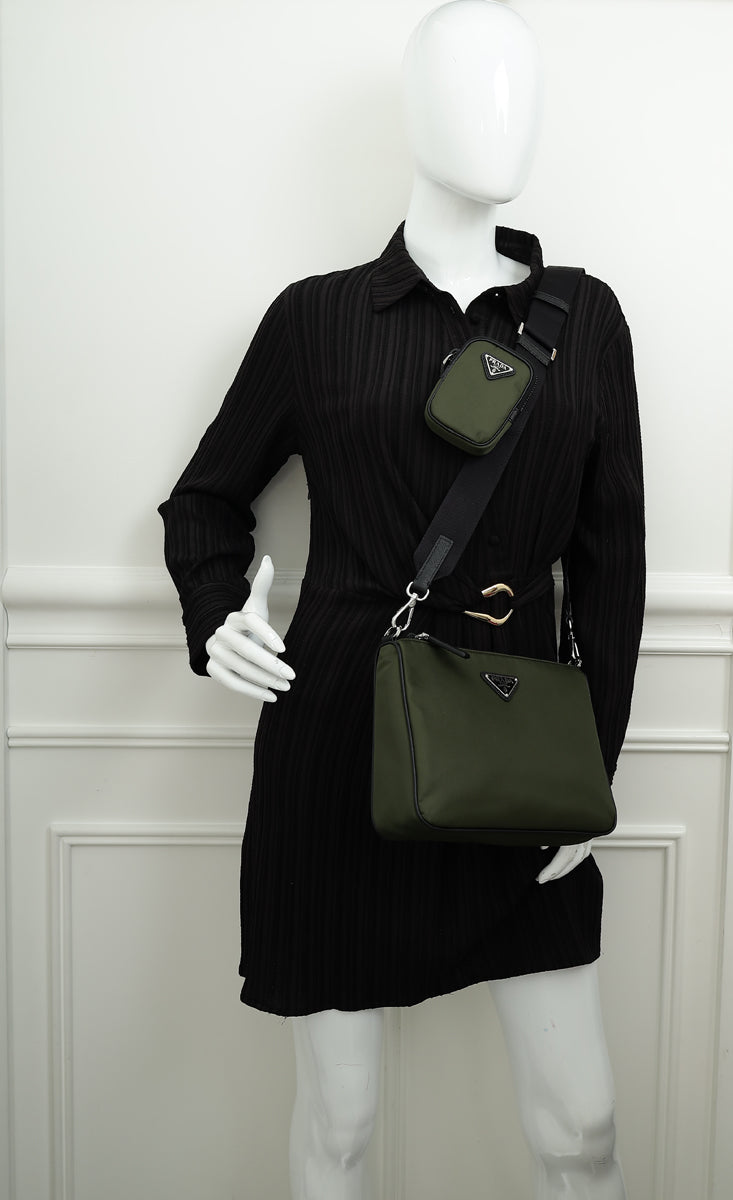 Prada Kaki Re-Nylon Shoulder Bag-Prada-THE CLOSET