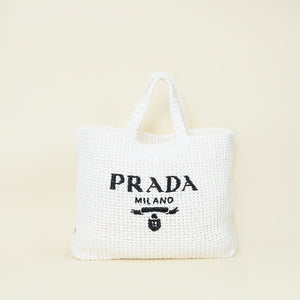 Prada Bicolor Logo Raffia Crochet Tote Bag