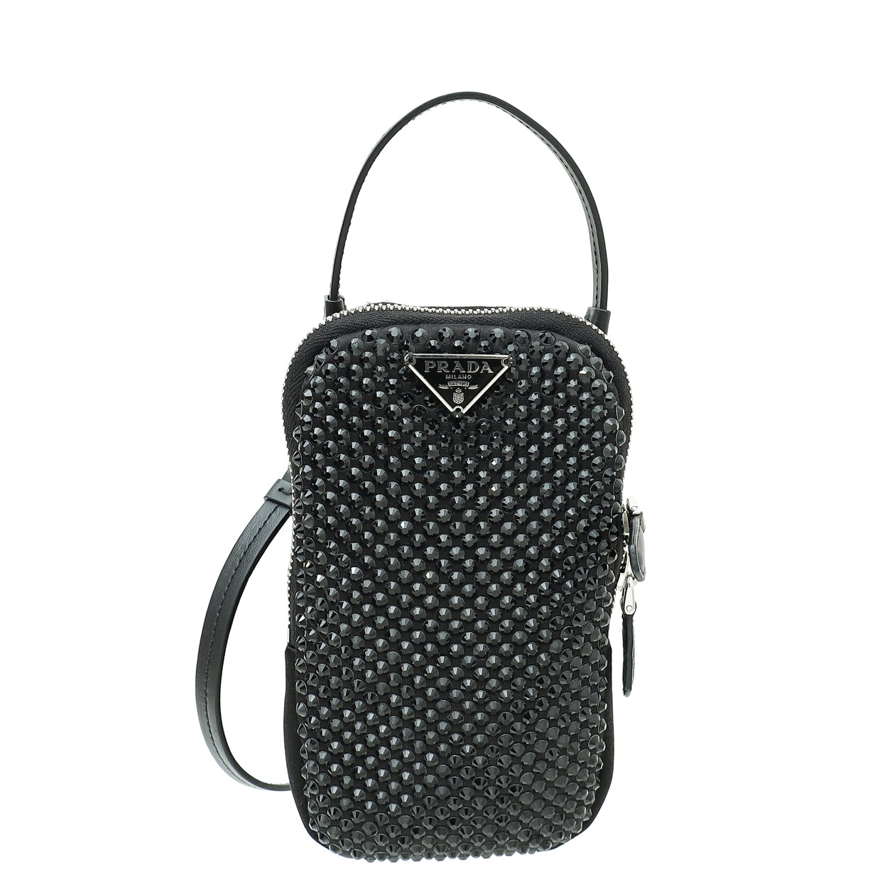 Prada Black Satin Crystal Zip Phone Case Crossbody Bag-Prada-THE CLOSET