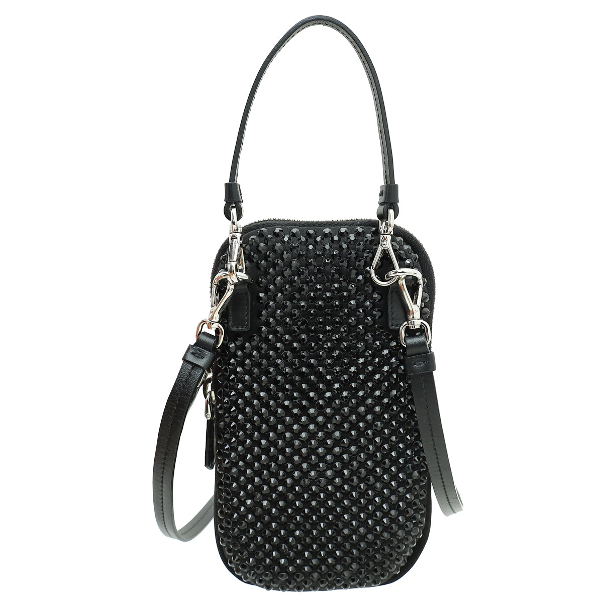 Prada Black Satin Crystal Zip Phone Case Crossbody Bag-Prada-THE CLOSET