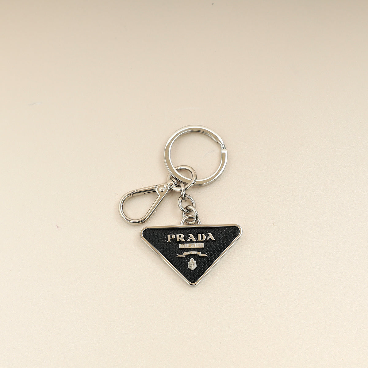 Prada Black Triangle Logo Metal Keychain-Prada-THE CLOSET