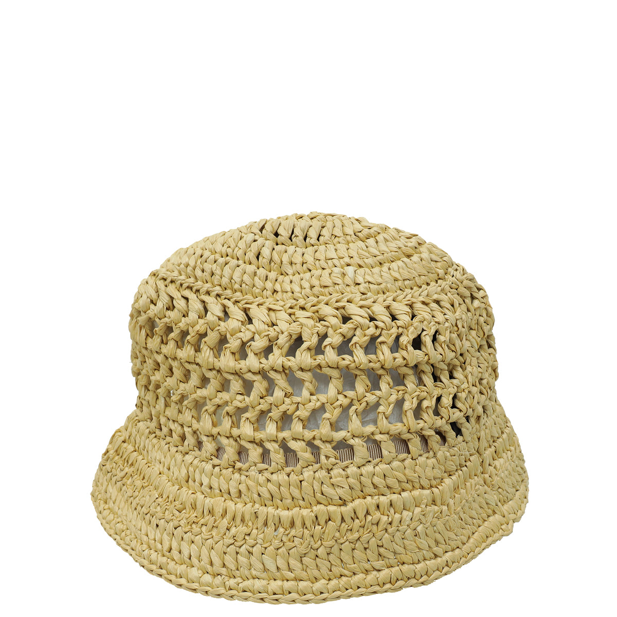 Prada Natural Beige Logo Viscose Raffia Bucket Medium Hat-Prada-THE CLOSET