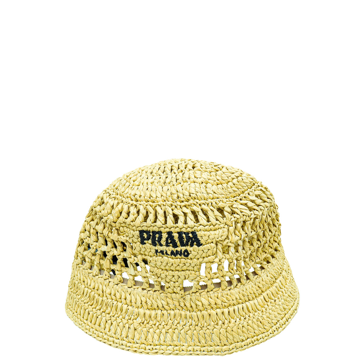 Prada Natural Logo Bucket Viscose Raffia Medium Hat-Prada-THE CLOSET