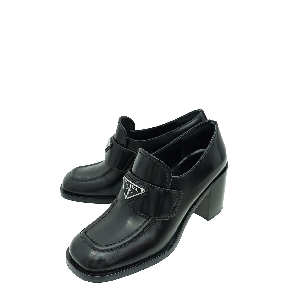 Prada Black Brushed Heeled Loafers 36.5-Prada-THE CLOSET