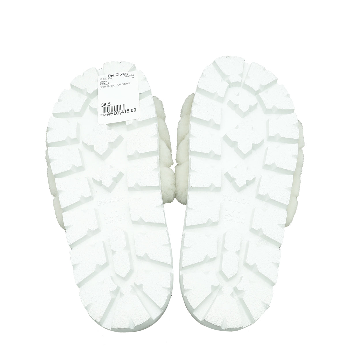 PRADA サンダル ホワイト 36.5 Prada White Logo Shearling Slide Sandal 36.5 – THE CLOSET
