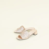 Prada Pink Nude Logo Crystal Slide Sandal 37.5