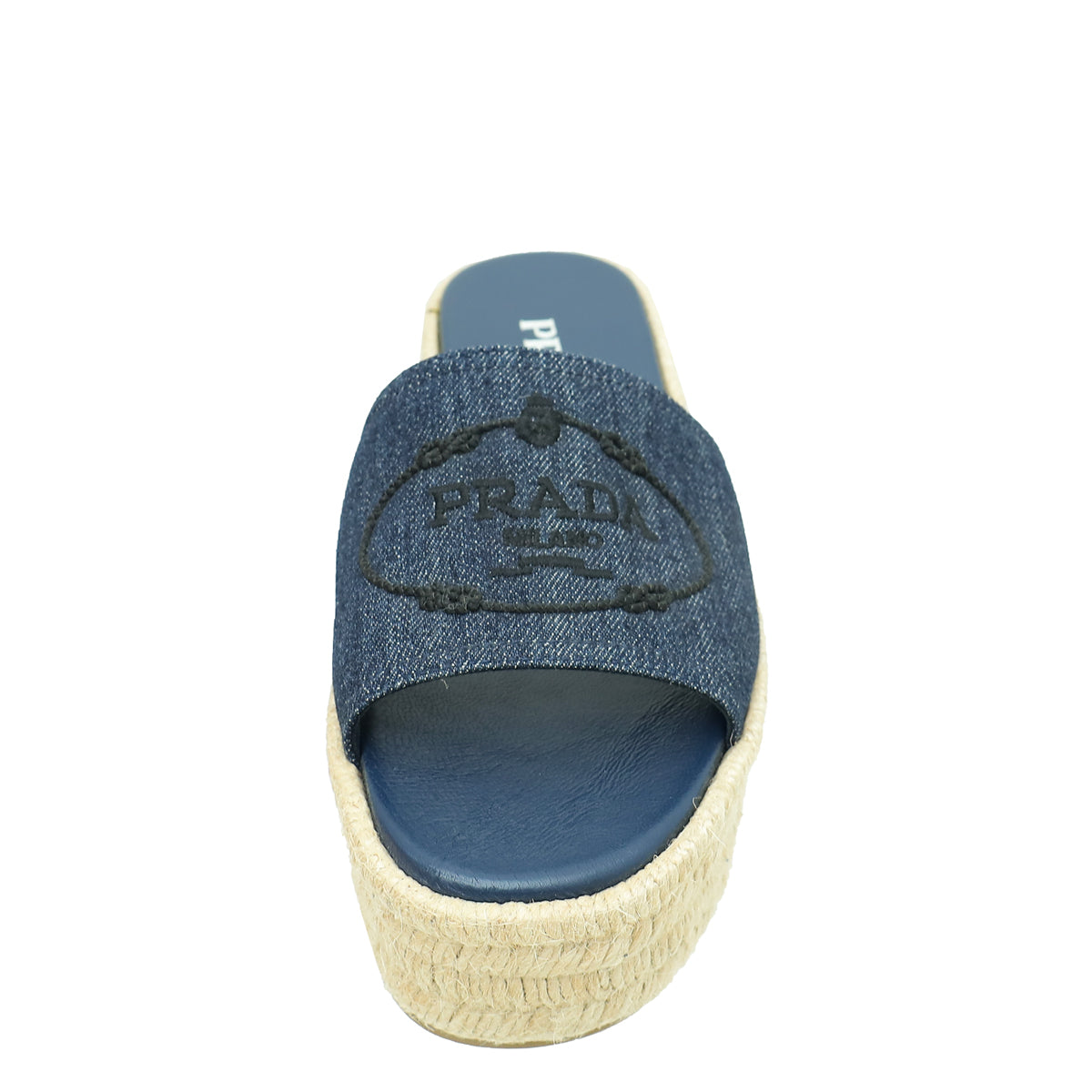 Prada Navy Blue Logo Denim Slide Espadrille Sandal 37-Prada-THE CLOSET