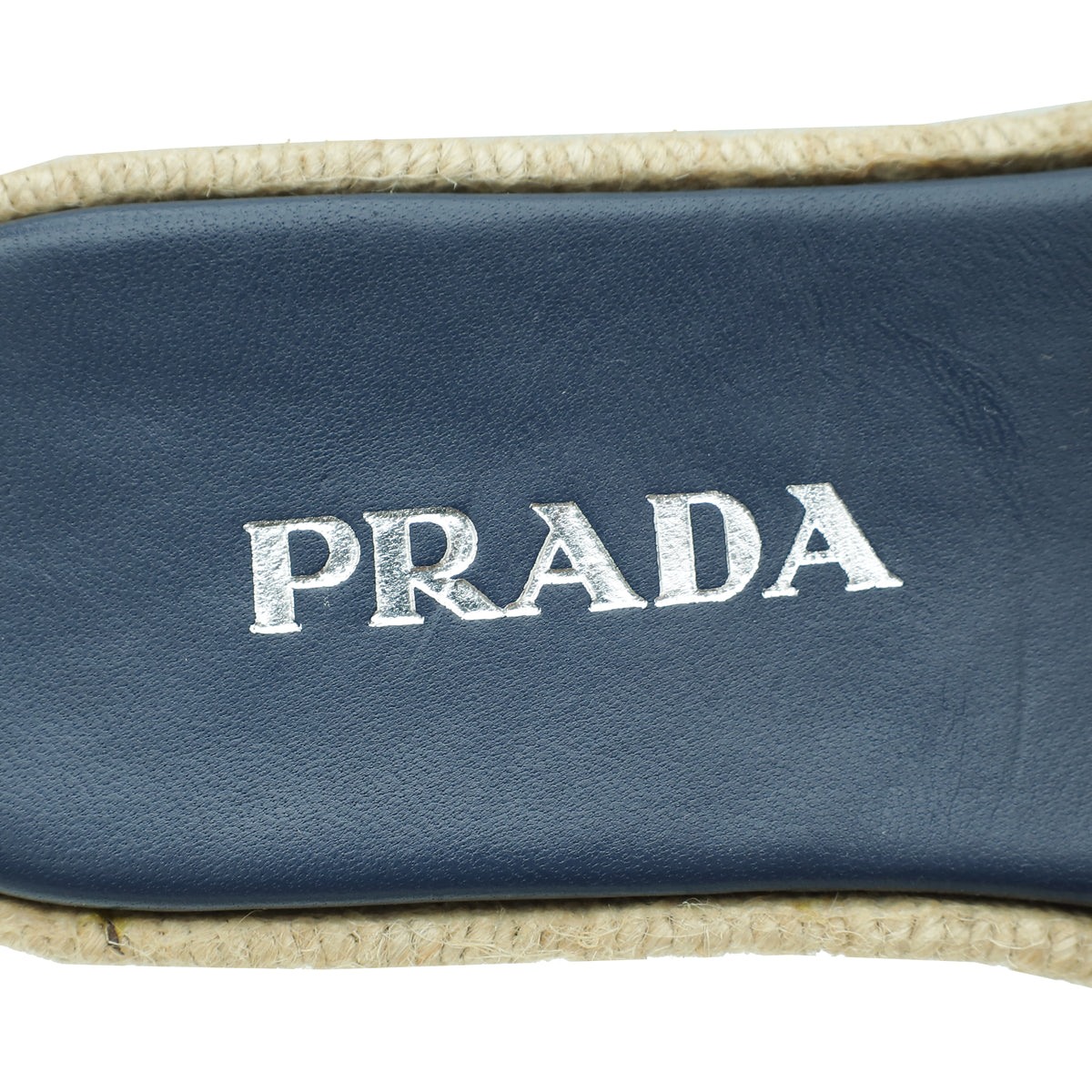 Prada Navy Blue Logo Denim Slide Espadrille Sandal 37