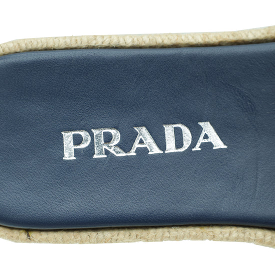 Prada Navy Blue Logo Denim Slide Espadrille Sandal 37