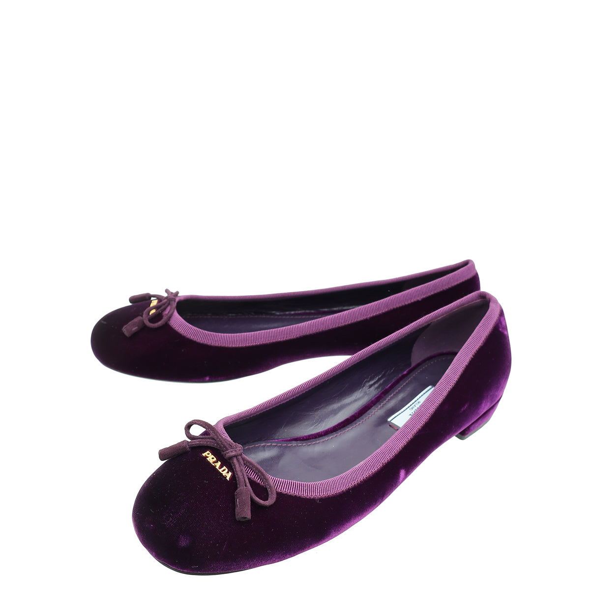 Prada Violet Velvet Ballerina Flats 38.5-pr-THE CLOSET