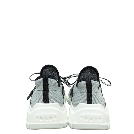 Prada Bicolor Metallic Knit Logo Sneaker 36.5