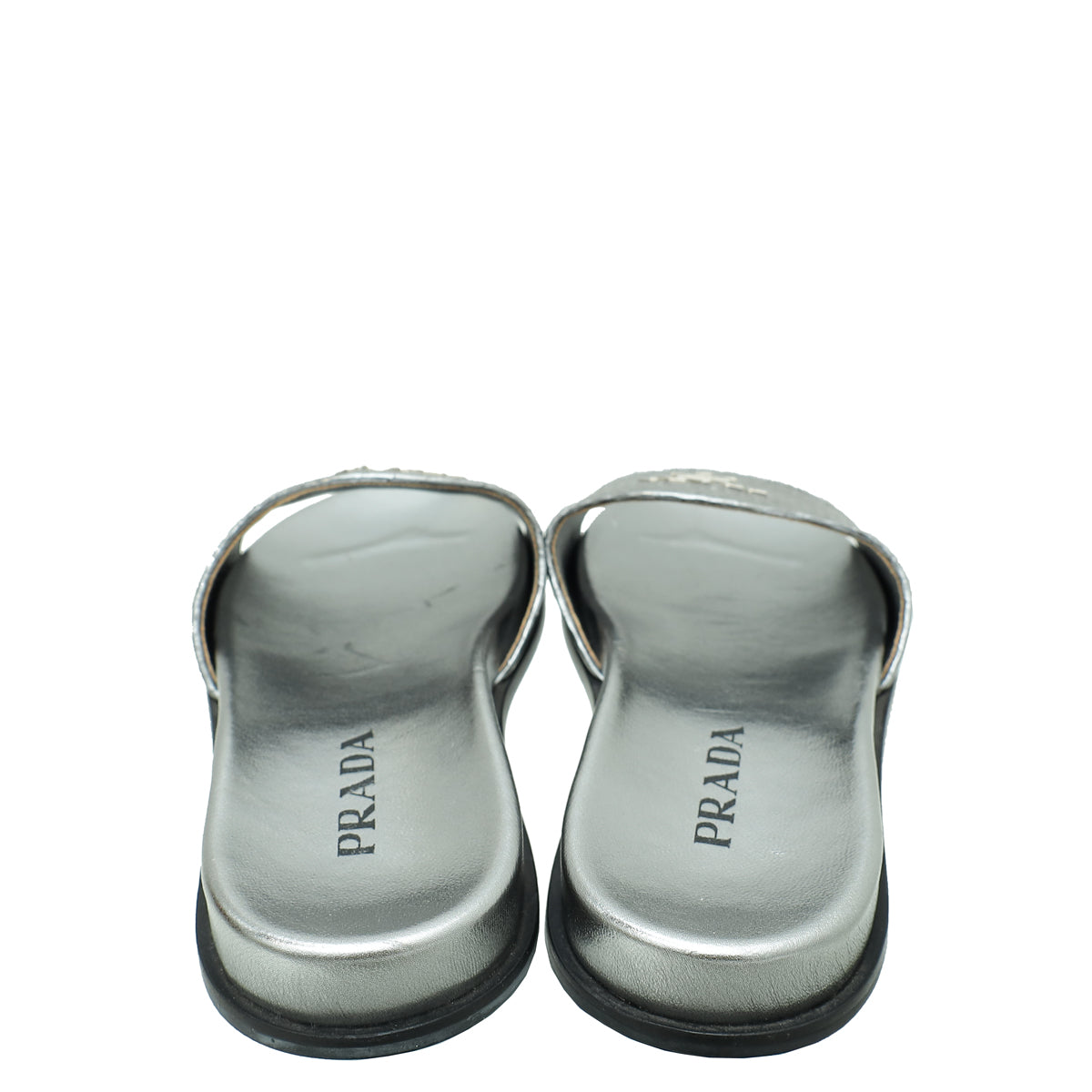Prada Metallic Grey Logo Python Embossed Slide Sandal 36.5