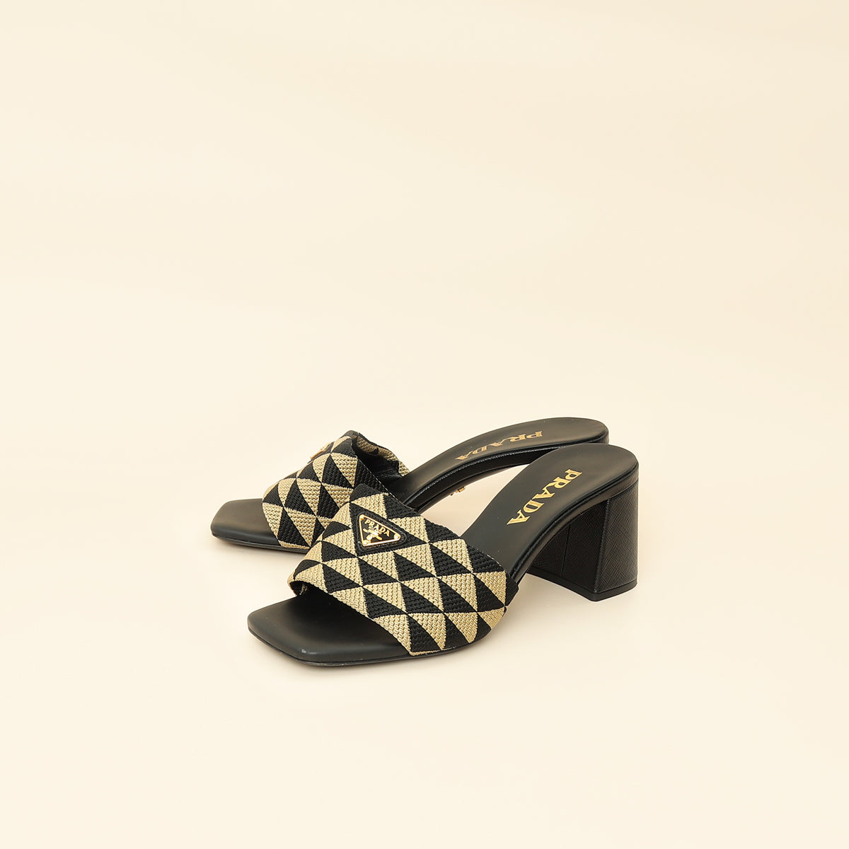 Prada Bicolor Embroidered Fabric Slide Heel Mules 36.5-Prada-THE CLOSET