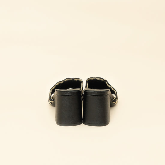 Prada Bicolor Embroidered Fabric Slide Heel Mules 36.5-Prada-THE CLOSET